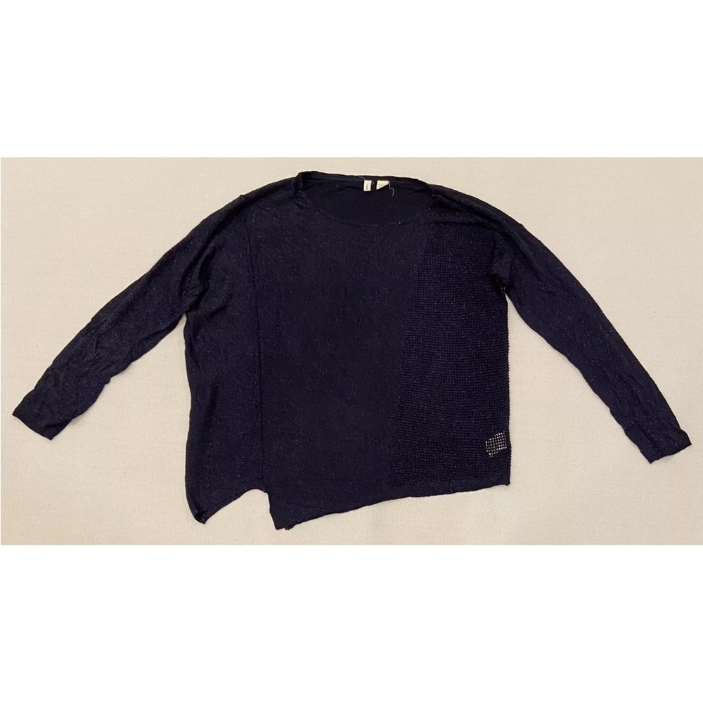 Anthropologie Moth Sweater Blue Metallic Asymmetrical Hem Size S